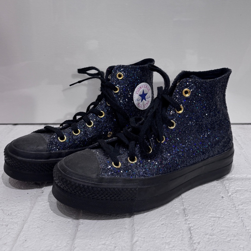 Converse Black Sparkle High-Tops with Gold Accents